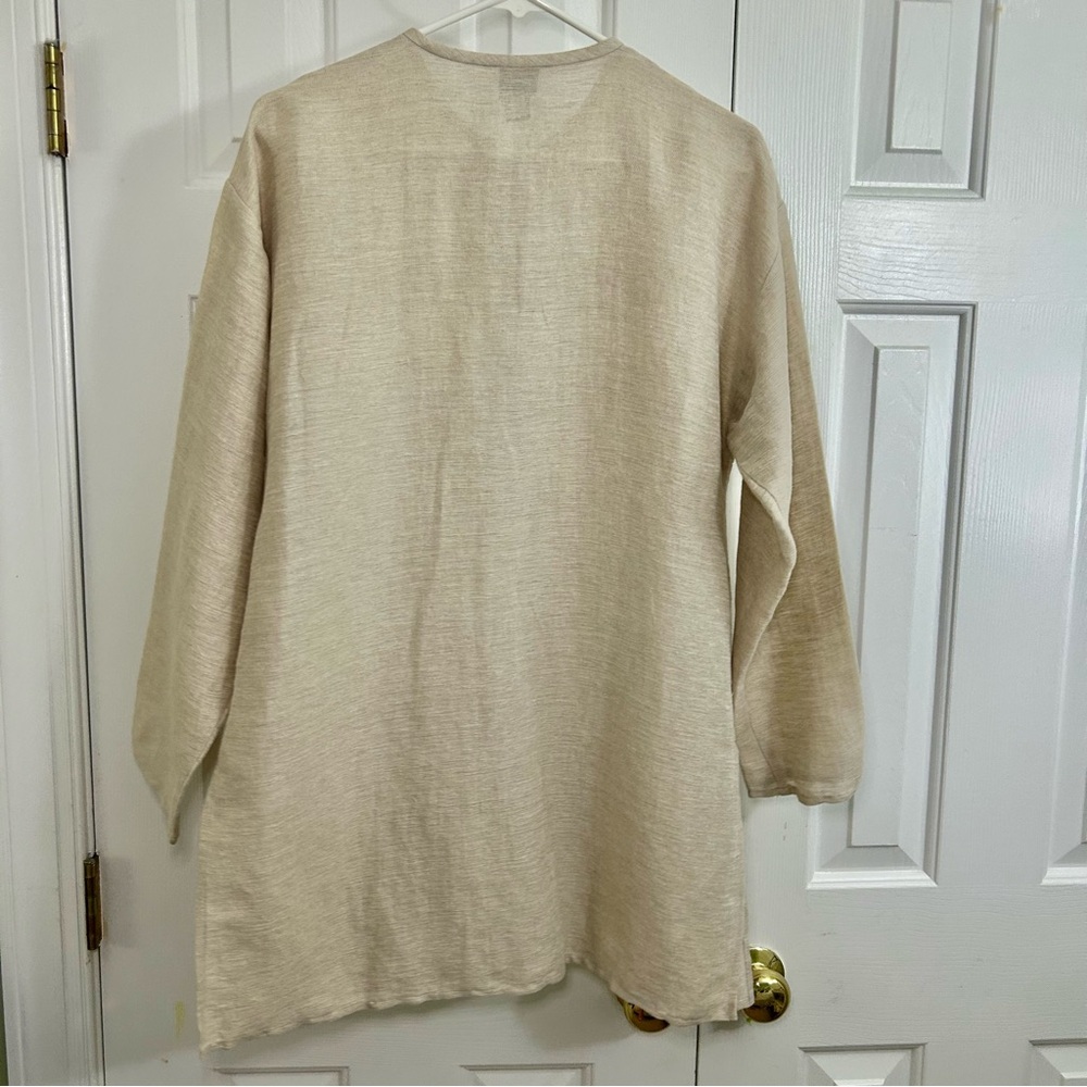 Eileen Fisher Linen & Cotton Neutral Beige Lagenlook Button Front Tunic Jacket S - Picture 5 of 15